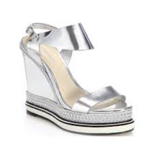 Nicholas Kirkwood Silver Metallic Leather Espadrille Wedge 37